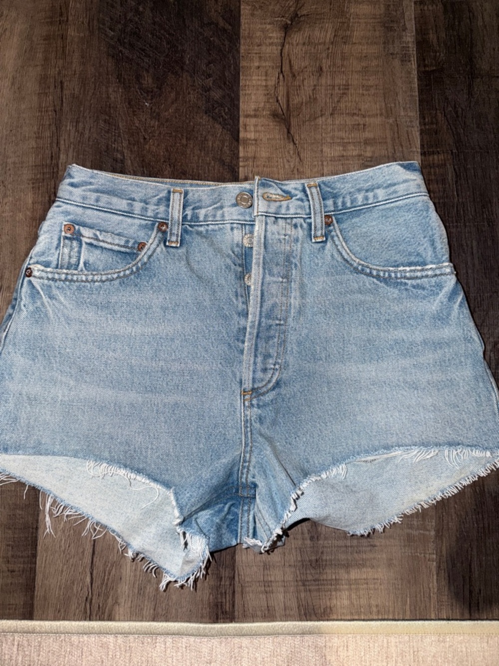 AGOLDE  Blue Denim High-Waist Cutoff Shorts
